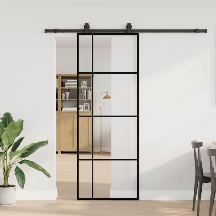 vidaXL Schuifdeur met beslagset 76x205 cm ESG glas zwart, Bricolage & Construction, Fenêtres & Moustiquaires, Envoi
