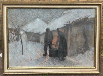 Auguste Danse (1829-1929) - Porteurs en Hiver - NO RESERVE, Antiquités & Art