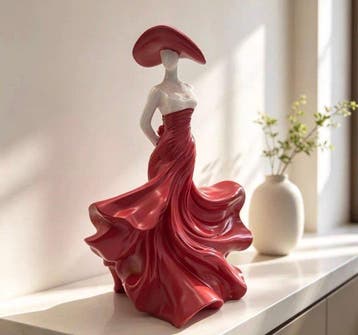 Statue, Elegant Red Dancing Lady Sculpture - 25 cm - Résine