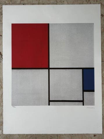 Piet Mondrian (after) - Composition with Red, Blue and Grey