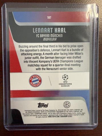 2025/26 Topps UEFA Champions League Lennart Karl /99 Carte, Nieuw