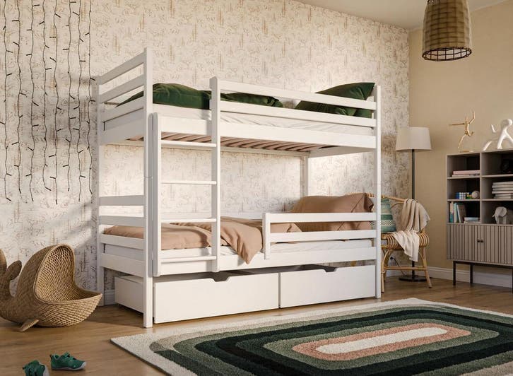 Stapelbed met Lade Nino - 2-persoons - 90 x 200 - Wit, Kinderen en Baby's, Kinderkamer | Stapelbedden en Hoogslapers, Stapelbed
