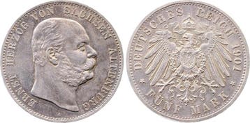 5 Mark Duitsland 5 M Ernst Sachsen Altenburg 1901 A f prf..., Verzenden, België