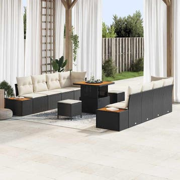vidaXL Tuinbank Set 11 st 10-Aantal zitplaatsen Zwart Poly, Verzenden