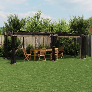 vidaXL Prieel met zijwanden van gaas 6x3 m staal taupe, Verzenden