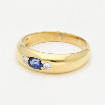 Bague - 18 carats Or jaune Saphir - Diamant