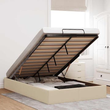 vidaXL Bedframe zonder matras 120x190 cm stof crèmekleurig, Verzenden