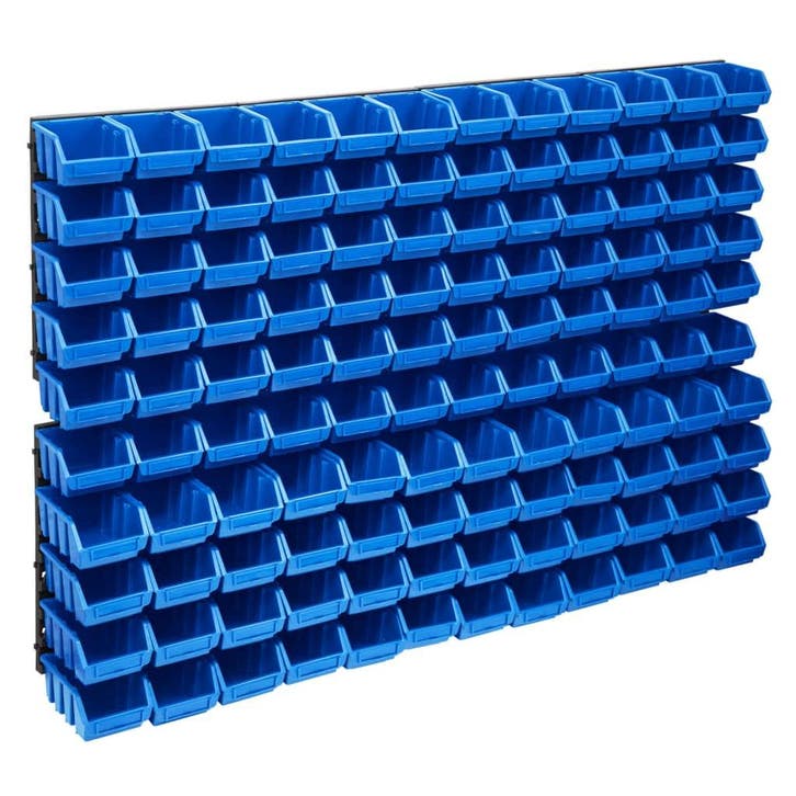 vidaXL 128-delige Opslagbakkenset met wandpanelen blauw en, Doe-het-zelf en Bouw, Gereedschapskisten, Nieuw, Verzenden