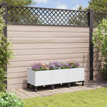 vidaXL Tuin planter met wielen Wit 120 x 40 x 48 cm PP, Verzenden, Nieuw