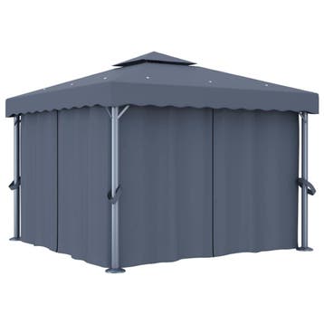 vidaXL Prieel met gordijn 3x3 m aluminium antraciet, Verzenden