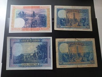 Spanje. - 2 x 100 Pesetas, 2 x 50 Pesetas - various dates