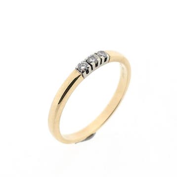 Gouden rijring met diamanten; 0,09 ct., Handtassen en Accessoires, Ringen, Gebruikt, Ophalen of Verzenden, Kleiner dan 17, Met edelsteen