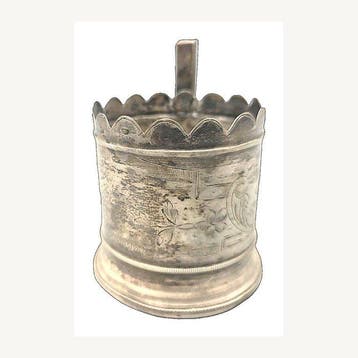 Beker - Zilver - Podstakannik (theeglashouder), Antiek en Kunst