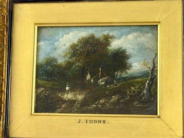 Joseph Thors (1835-1920) - Man on horse passing a small