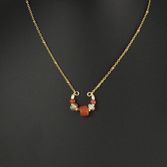 Oud-Romeins Ketting met romeinse glaskralen, Antiquités & Art, Antiquités | Autres Antiquités