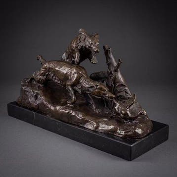 Beeld, Exclusief bronzen sculptuur van de “eendenjacht” 39, Antiek en Kunst