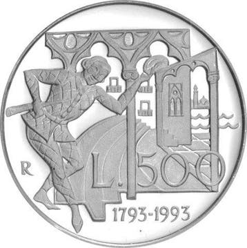 Italië. 500 Lire 1993 Carlo Goldoni Proof (Zonder