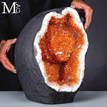 Grote Madeira citrienkwartsgeode uit Brazilië - Prachtige