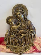 Signed - Reliëf, Virgen María con Niño - Ave Maria - 245 mm, Antiek en Kunst