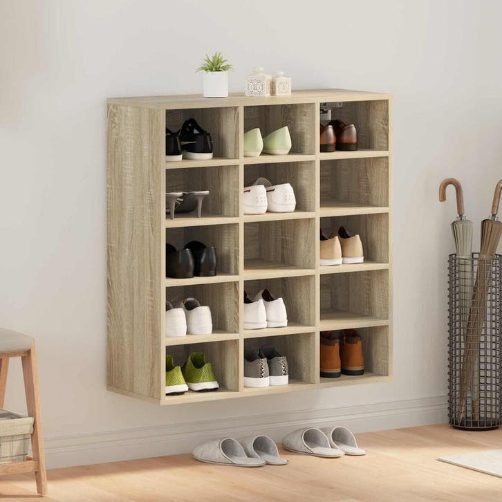 vidaXL Schoenenkast Sonoma Eik 77,5 x 30 x 83,5 cm Bewerkt, Maison & Meubles, Armoires | Armoires à chaussures, Envoi