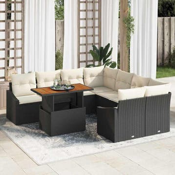vidaXL Tuinbank Set 9 st Zwart Poly rattan, Verzenden, Nieuw