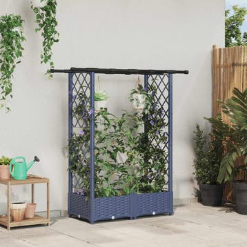 vidaXL Verhoogd Bed met Trellis en Dak Grijs 122,5 x 40 x, Verzenden, Nieuw
