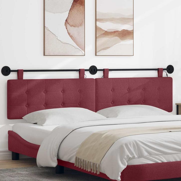 vidaXL Hangend hoofdbord Met LED-verlichting Wijnrood Stof, Maison & Meubles, Chambre à coucher | Lits, Envoi