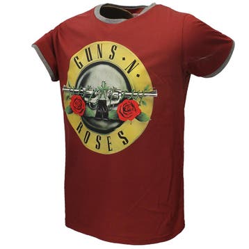 Guns N Roses Logo Ringer T-Shirt Rood, Nieuw