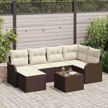 vidaXL Tuinbank Set 7 st Bruin poly rattan, Verzenden