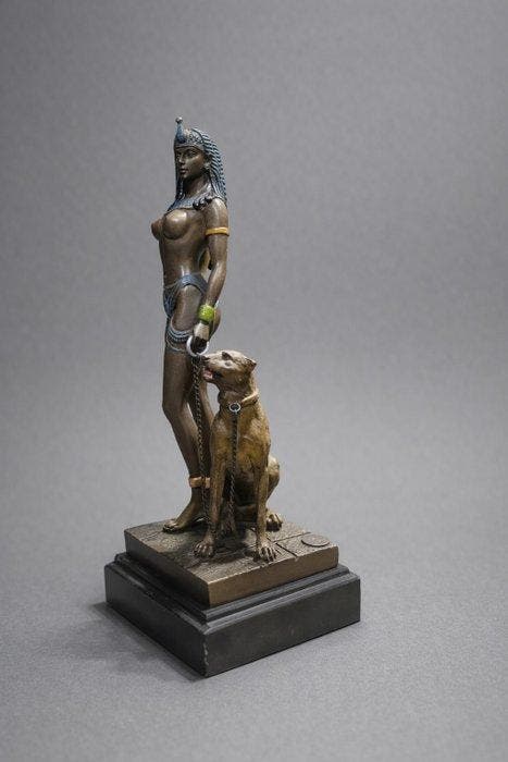 Beeld, Egyptische vrouw - Cleopatra - 26.5 cm - Marmer,, Antiek en Kunst, Curiosa en Brocante