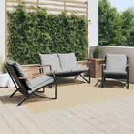 vidaXL 3-delige Balkonset met kussens staal zwart, Tuin en Terras, Tuinsets en Loungesets, Verzenden, Nieuw