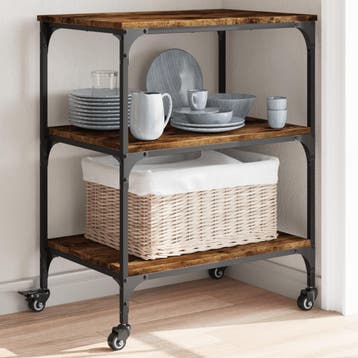 vidaXL Keukentrolley 60x41x76 cm bewerkt hout gerookt, Huis en Inrichting, Verzenden, Nieuw