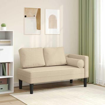 vidaXL Chaise longue met kussens stof crèmekleurig, Verzenden