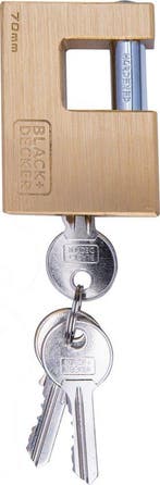 2dekans | BLACK+DECKER Hangslot - 70mm - Incl. 3 Sleutels -, Fietsen en Brommers, Fietsaccessoires | Overige Fietsaccessoires