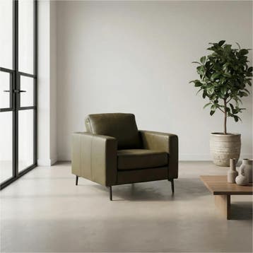 Set van 2 Leren fauteuils Match - Elegance Green, Nieuw, Ophalen of Verzenden, 75 tot 100 cm, Leer