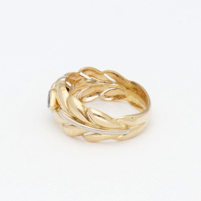Ring - 18 karaat Geel goud, Witgoud Saffier, Handtassen en Accessoires, Ringen