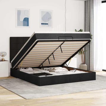 vidaXL Ottoman bed met matrassen 200x200cm stof zwart, Verzenden