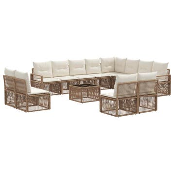vidaXL Tuinbank Set 13 pcs Beige poly rattan, Verzenden, Nieuw