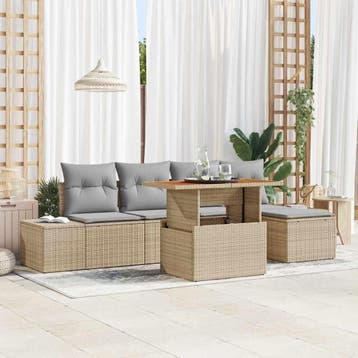 vidaXL Tuinbank Set 6 st Beige Poly rattan, Verzenden, Nieuw