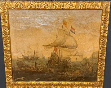 Nederlandse school (XX) - Scena di Battaglia Navale con