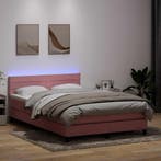 vidaXL Boxspring met matras en LED fluweel roze 160x220 cm, Verzenden, Nieuw