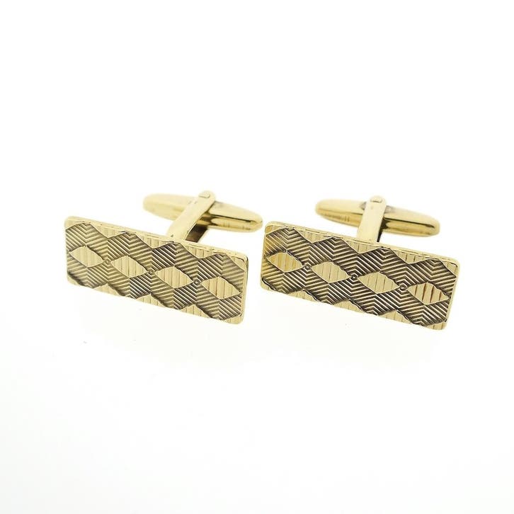 Vintage gouden manchetknopen met patroon, Handtassen en Accessoires, Manchetknopen, Gebruikt, Goud, Ophalen of Verzenden