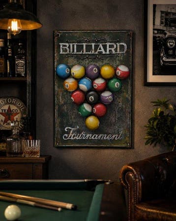 Iron Art - Groot 3D Metalen Wandbord “Billiard Tournament” –