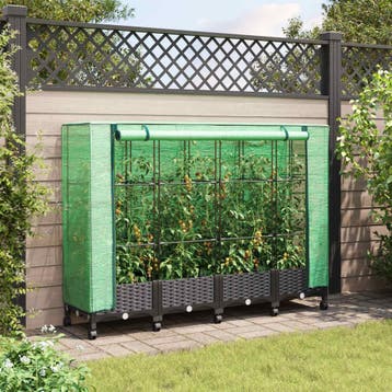 vidaXL Tuinschutting met Kasbedekking en Wielen 4 st Zwart, Tuin en Terras, Verzenden, Nieuw