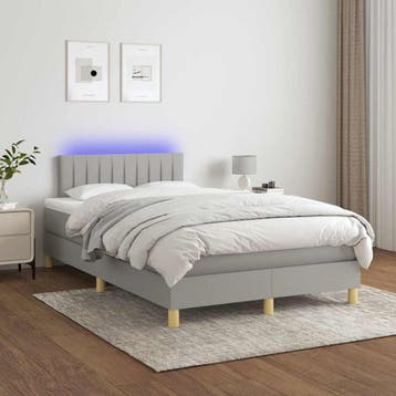 vidaXL Boxspring met matras en LED stof lichtgrijs 120x200, Verzenden
