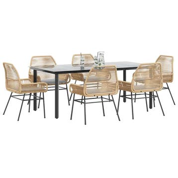 vidaXL 7-delige Tuinset met kussens poly rattan glas bruin, Verzenden, Nieuw, Tuinset