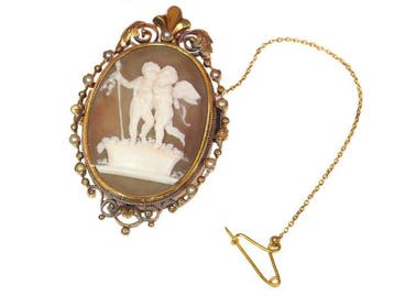 Broche - 18 karaat Geel goud - Parel - ca. 1880 camee van