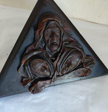 Relief, Venetian leather wall art - triangle of three