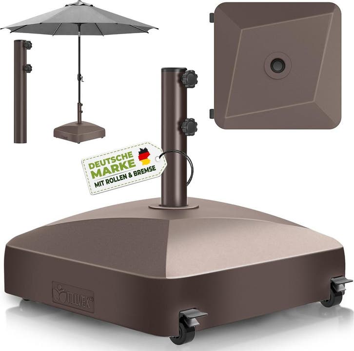 Parasolvoet - Verrijdbaar - Vulbaar - Met wieltjes - Bruin -, Jardin & Terrasse, Parasols, Envoi