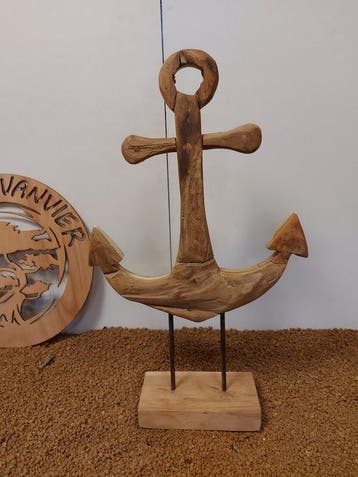 Statue, Houten anker in teak op staander - 57 cm - Bois, Antiek en Kunst